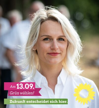 Werbeplakat mit Foto von Fiederike Janitza zur Bürgermeisterwahl 2020
