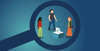 Grafik Lupe über Wahlurne Grafik Lupe über Wahlurne