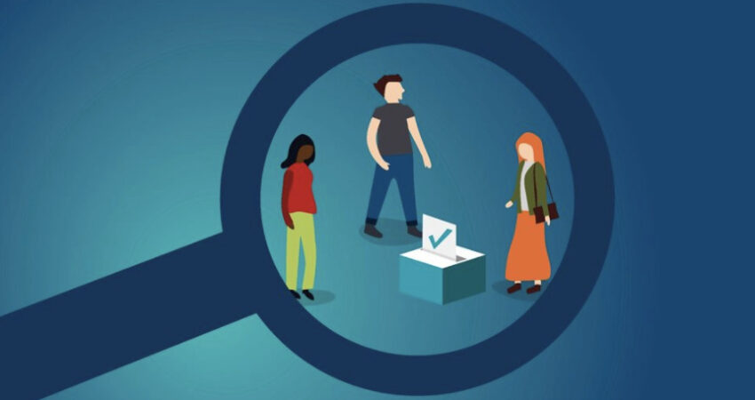 Grafik Lupe über Wahlurne Grafik Lupe über Wahlurne