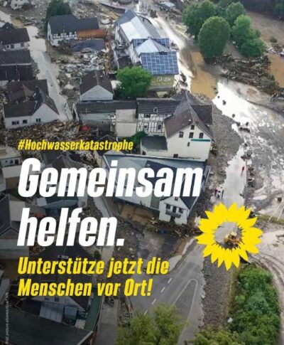 Plakat Aufruf zur Hilfe bei der Hochwasserkatastrophe 2021