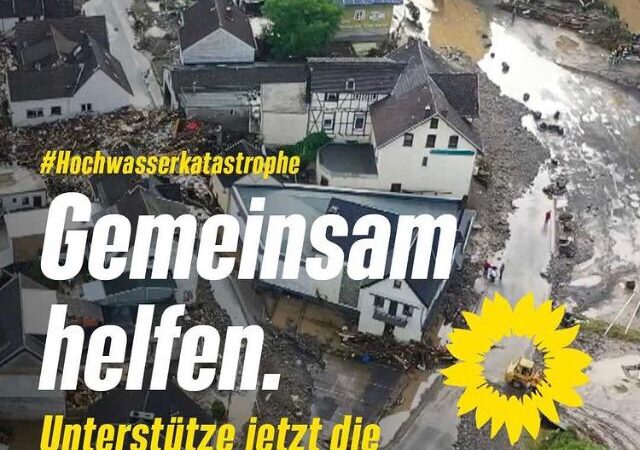 Plakat Aufruf zur Hilfe bei der Hochwasserkatastrophe 2021